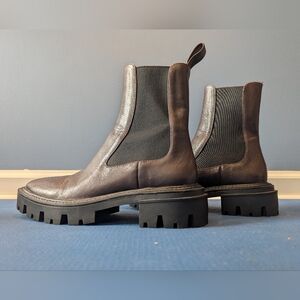 Zara Brown Leather Low Lug-sole Chelsea Boot.  Size 38.